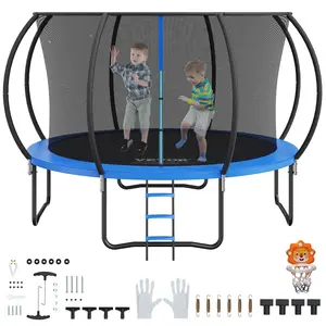 12FT Trampoline With 400 Lbs Weight Capacity, Enclosure Net, Ladder, Curved Poles, Jumping Mat And Spring Pad Cover, Outdoor Family Trampoline For Kids And Adults, Durable Steel Frame