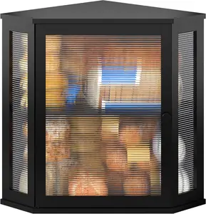 Corner Bread Box for Kitchen Countertop Double Layer  Wooden Bread box Large Capacity Bread Storage Bin(Black, )