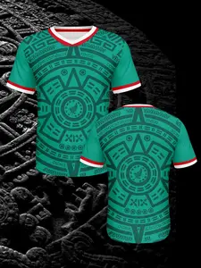 Men's Soccer Jersey Mexico 2026 Latest Geometric Print Design, Short Sleeves, Fitted Cut, Breathable Moisture-Wicking Fabric, Perfect for Outdoor Sports Training, Ideal Gift for Sports Enthusiasts, Breathable Athletic Top