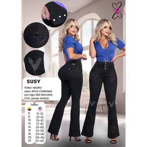Susy Colombian Jean with internal girdle (style 360) flared styled leg with heart design 4 button design