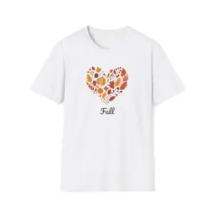 Heart of Fall Womens T-Shirt | Cozy Autumn Graphic Tee with Fall Leaves & Pumpkins | Nature-Inspired Thanksgiving Shirt Top Womenswear Cotton Outdoor