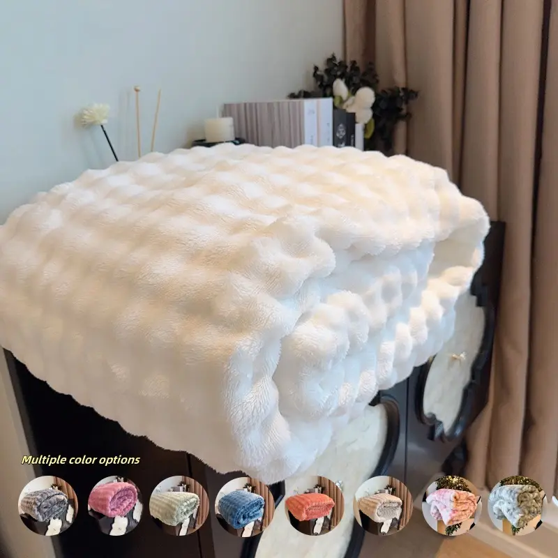 Double-Sided Plush Bubble Blanket, Soft Skin-Friendly Warm Throw, Multi-Functional Blanket for Home Office Camping Travel Gift, Soft Cozy Throw, Soft Fluffy Blanket, Soft Throws Blanket