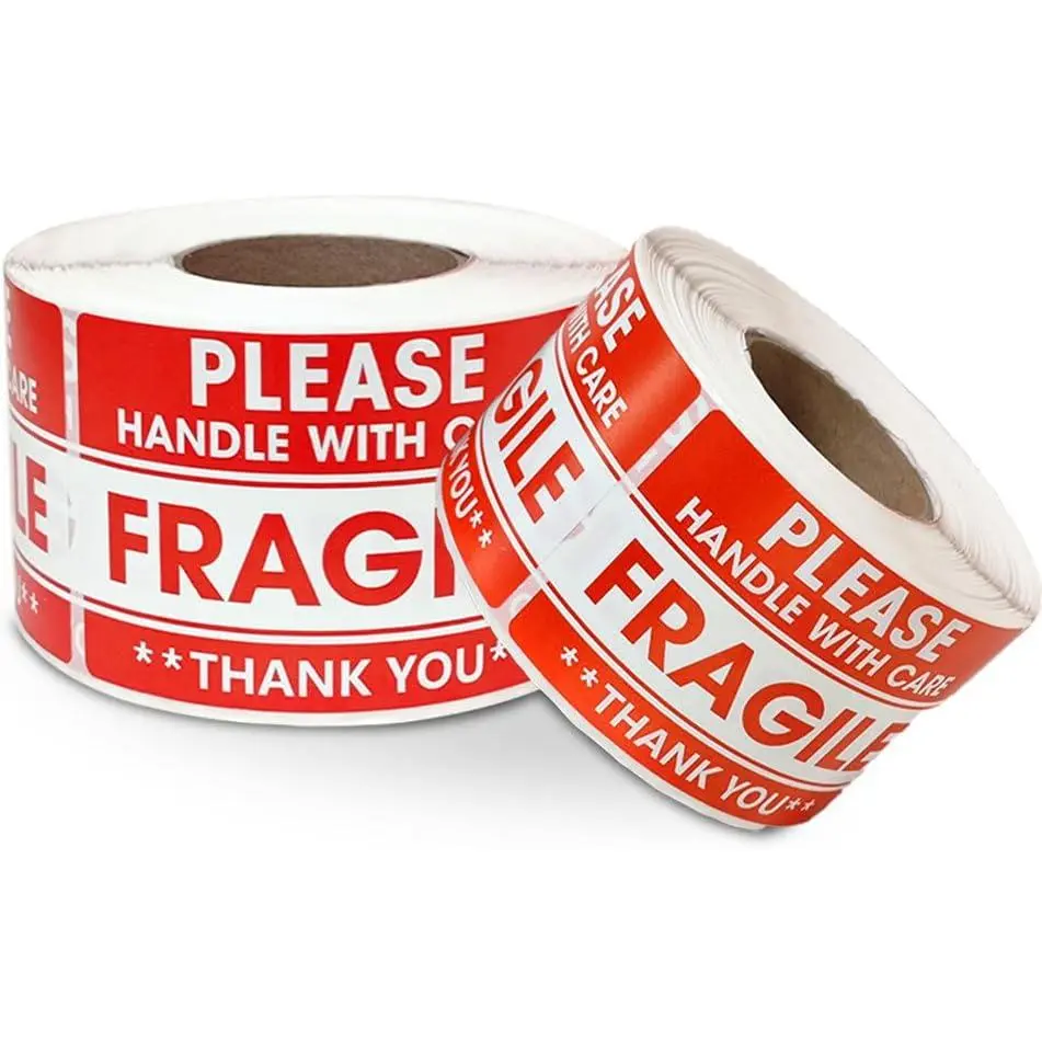 2" x 3" Fragile Stickers for Shipping, Handle with Care Fragile Stickers,  Permanent Adhesive Labels for Moving, Red  Packing Shipping Label Stickers (1000 Labels/2 Roll)