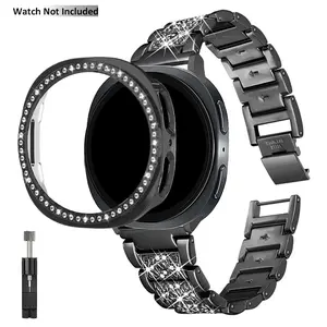 Jewelry Band with Case Compatible for Samsung Galaxy Watch 8 40mm 44mm, Women Bling Replacement Strap & PC Protective Bumper Face Cover for Galaxy Watch 8 & Watch Protector Smart Watch Accessories