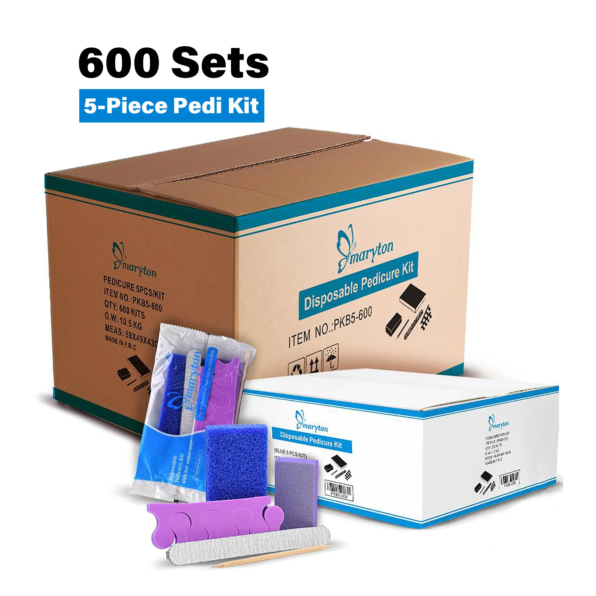 600 Sets Bulk Disposable Pedicure Kit - Salon Hygienic Callus Remover w/ Pumice Stone & Toe Separators | USA Stock for Nail Technicians, Foot File Tool, Nail Care