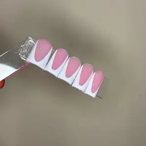TDIDTHATNAILS-Short Basic White French Tip Square Acrylic Press on Nails