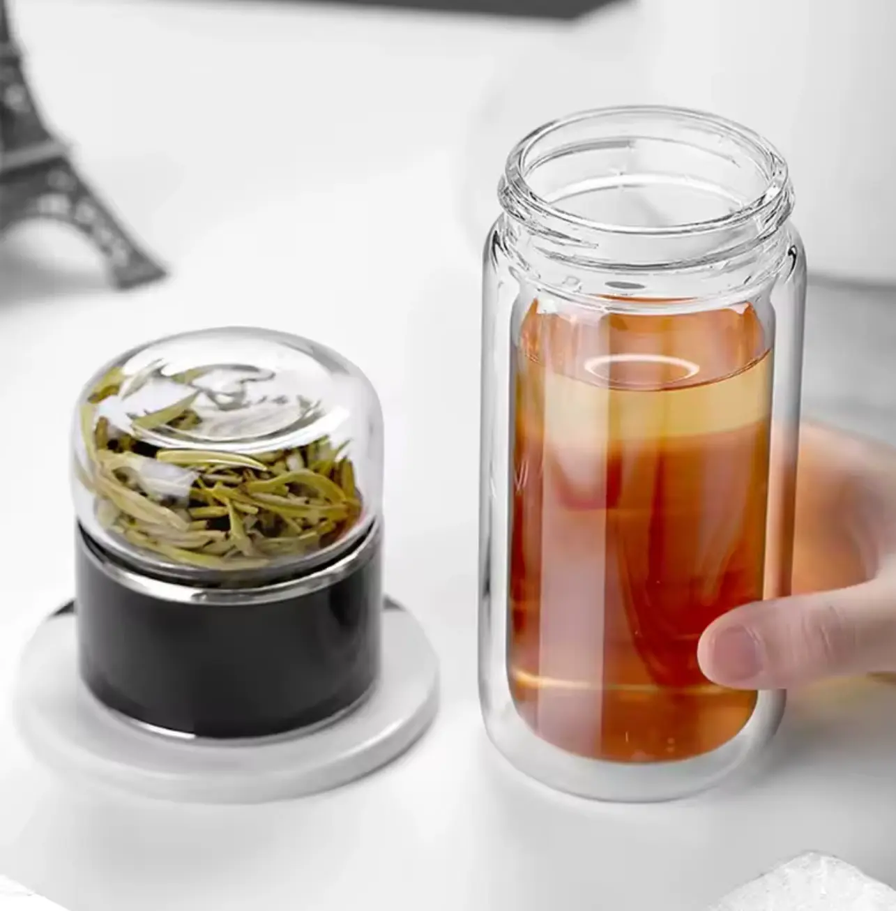 Double wall glass infuser bottle - black