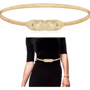 Women's Metal Corset Belt Stretch Elastic Skinny,Gold Belt Women Belts for Dress