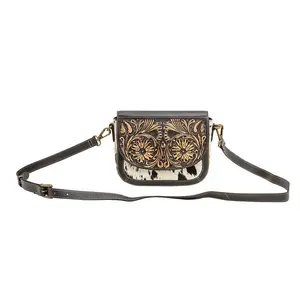 Women's Hand-Tooled Hair-On Leather Crossbody Bag