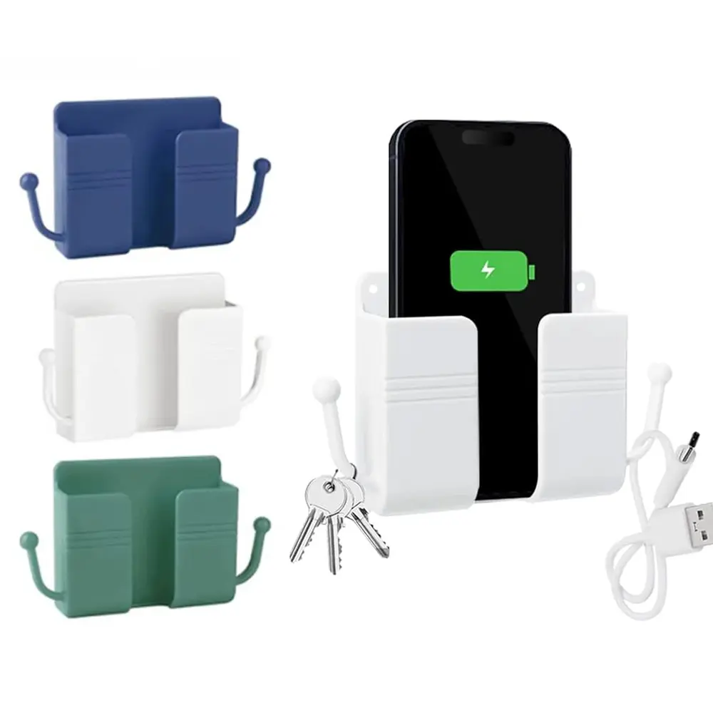 4CountsWall-Mounted Phone Charger Holder Stand, Anti-Slip Multi-Function Storage Box, Rustproof Data Cable Organizer, Easy Clean System, Multipurpose Phone Holder
