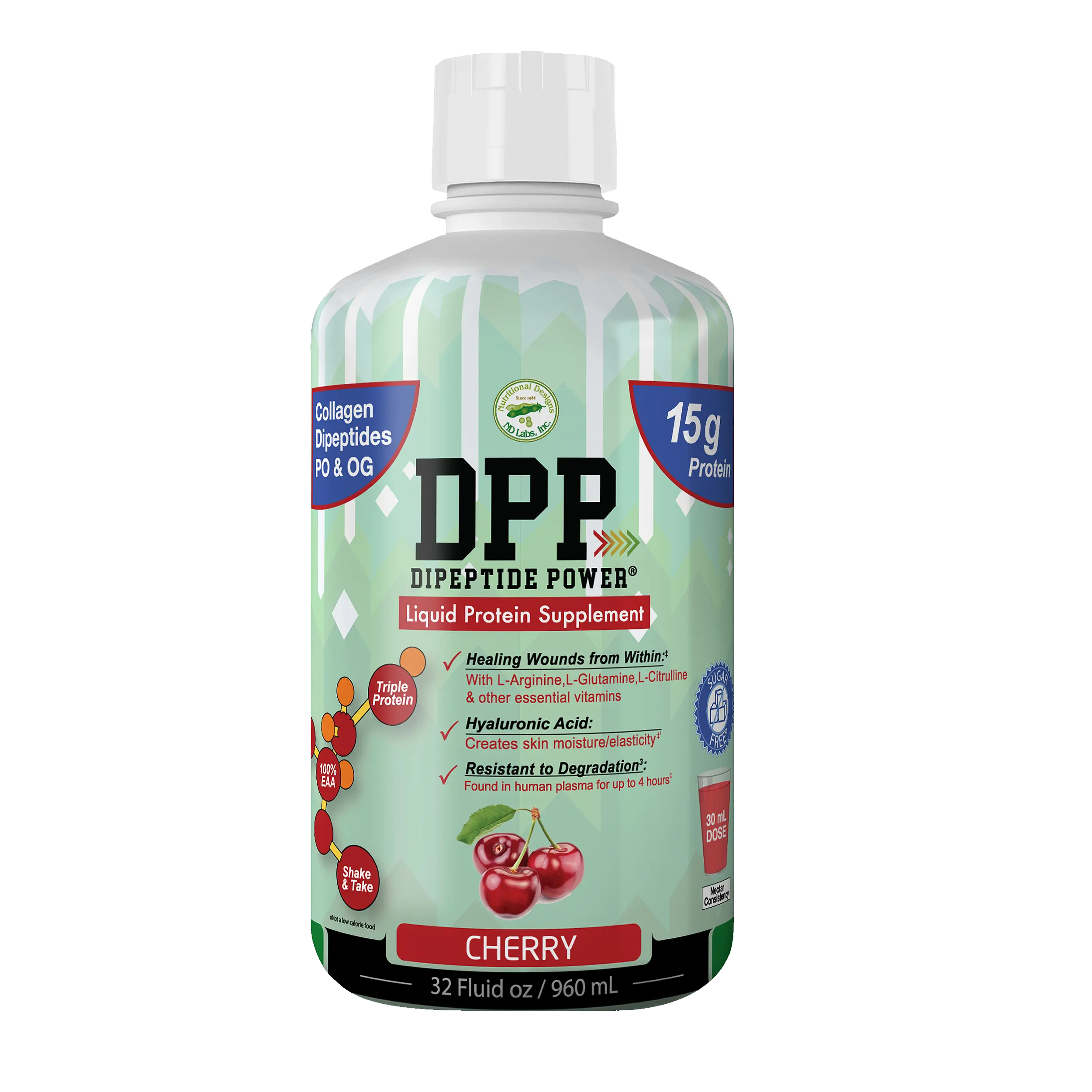 DPP Dipeptide Power Collagen & Whey Protein Supplement – 15g Protein - 32oz Bottles - Cherry & Watermelon