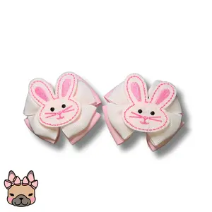 Bunny Double Bows - Pink and White Bunny Bows For Dogs - Spring Accessories For Dogs
