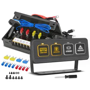 4 Button Wireless ON/ OFF Switch Multi-Function Remote Control Off Road Pods Light Bar Flash Mode Auxiliary Car Swtich Panel Relay Fuse Circuit Control Box for Off-Road Pickup Truck Jeep UTV ATV RV Marine Boat work light pod Switchboard Installation