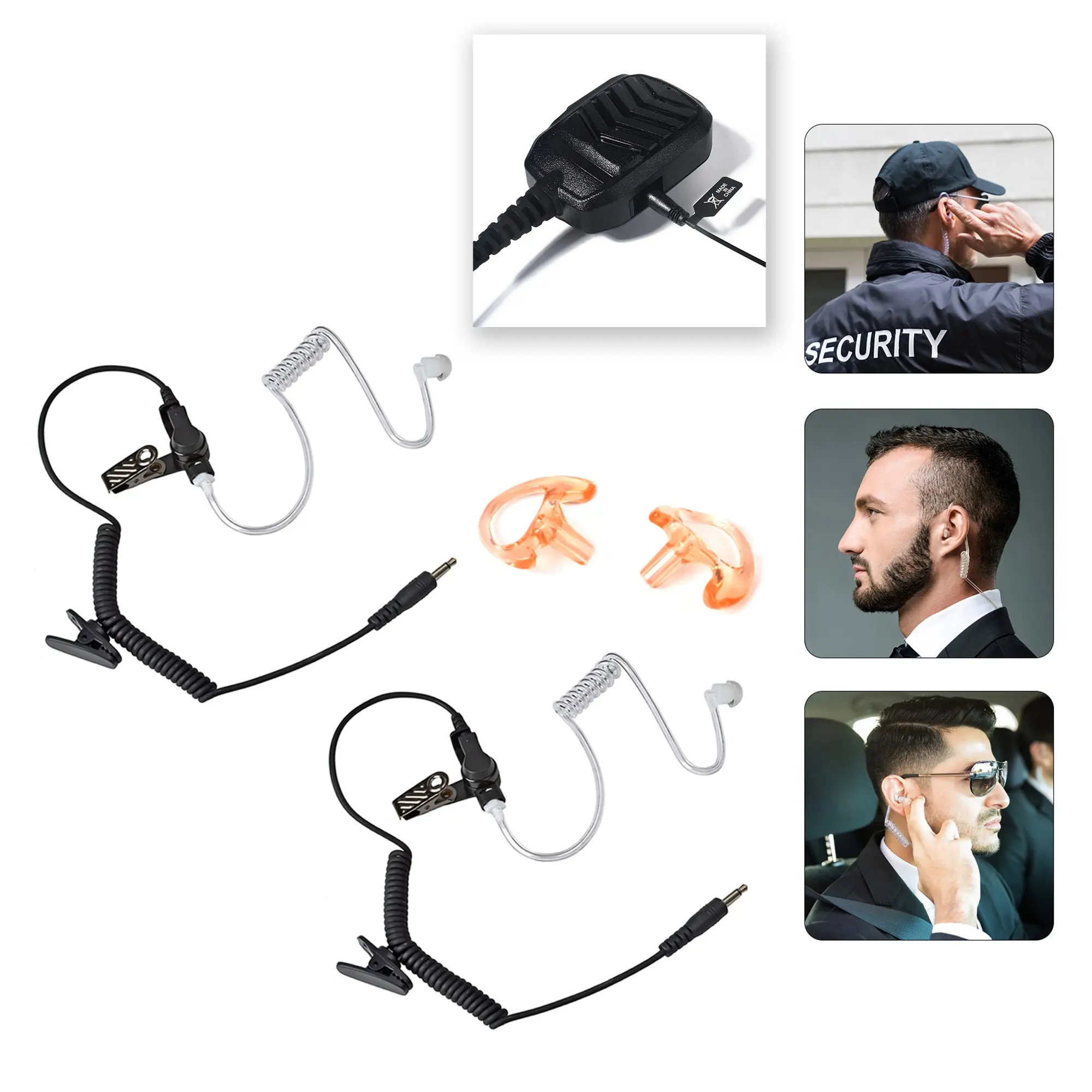 YNIBST 3.5mm Audio Receiver/Listen Only Surveillance Radio Earpiece with Acoustic Coil Tube Walkie Talkie Headset for Security, Police Use, Compatible with Two-Way Radios, Transceivers and Radio Speaker Mics Jacks with One Pair Medium Earmolds(2 pack)