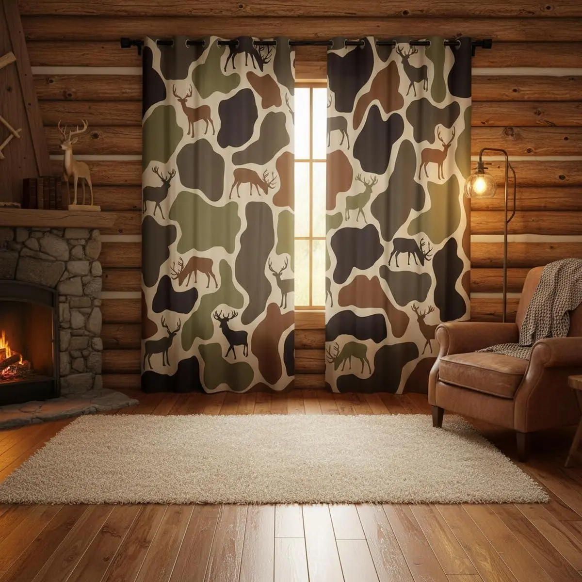 Camo Deer Blackout Curtains Camouflage Hunting Deer Curtains for Living Room Bedroom Green Military Army Camo Window Treatments Country Hunter Wildlife Drapes 2 Panels