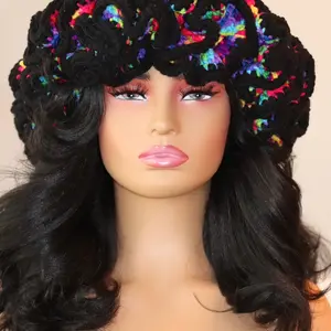 Handmade crochet ruffle hat (Black peekaboo)