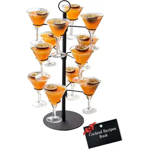 Tree Stand, Metal Drink Tower, 3 Tier - 12 Holders For Champagne, Martini, Margarita Cups (Black)