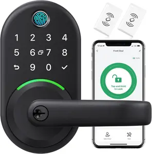 Smart Fingerprint Door Knob with Keypad - Keyless Entry Digital Lock for Front Door - Deadbolt with APP Control - Generate Passcode Remotely - DIY Installation - IP65 Waterproof - Biometric Security - Zinc Alloy High Durability - Long Battery Life