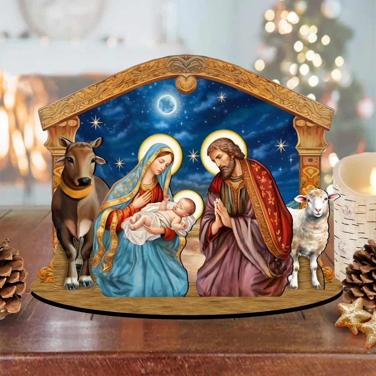 Designocracy 852764-07 6.5 in. Wood Holy Family Nativity Scene Set, Religious Ornaments, Faith Decoration, Home Village Holiday Accent
