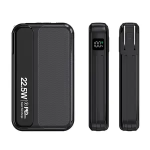 10000mAh Power Bank, 22.5W Fast Charging Portable Charger with Built-in Cables & Foldable AC Plug, Compact Charger for iPhone & Android