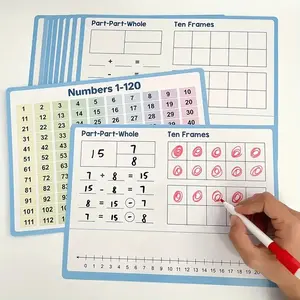 10 Piece Math Manipulatives Set for K-2 Grade, Dual-Sided Dry Erase Board 1-120, Ten Frames, Number Line, Counting Practice, Teacher Approved, Learning Materials