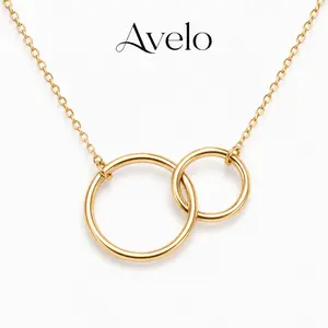 Minimalist Double Circle Necklace for Women, Gold Interlocking Rings Pendant Necklace, Dainty Layering Jewelry Gift