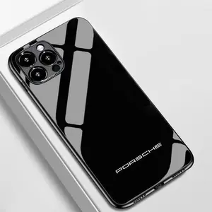 Porsche Black-Edition Tempered Glass Phone Case Compatible with iPhone X, 11, 12, 13, 14, 15 & more