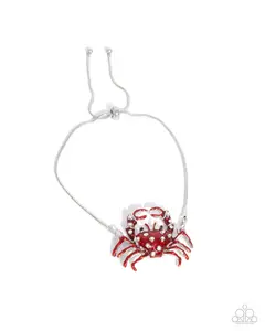 CRAB Walk - Red Crab Silver Nautical Slide Bracelet - Paparazzi