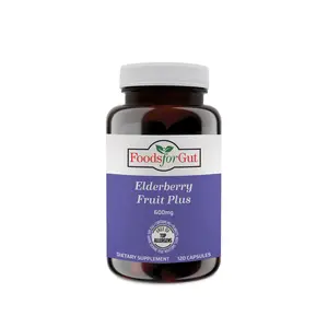 Foods For Gut Elderberry Fruit Plus | 600 mg Per Serving 120 Capsules | Vegetarian Capsules | Free of Top Allergens | Immune Support & Antioxidants | Skin & Digestive Health