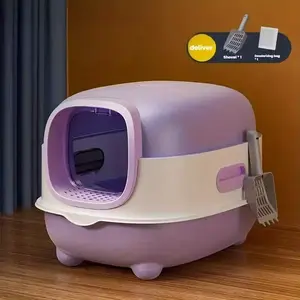 Large portable cat litter box with lid - leak-proof, deodorant, flavor control, comes with a non-stick shovel, easy to clean, easy to maintain, rectangular design, suitable for indoor cats, easy to clean box