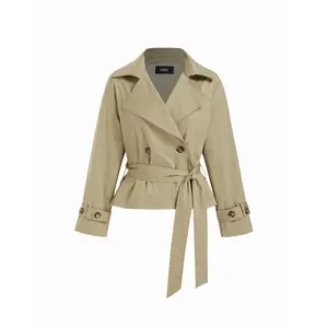 Cider Cotton-blend Collar Long Sleeve Belted Crop Windbreaker