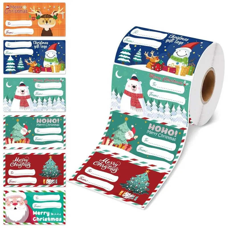 Christmas Gift Wrapping Sticker Label, 200pcs/roll Cartoon Non-adhesive Gift Wrapping Sticker, Festive & Party Supplies for Christmas christmas sticker Name Tags gift wrapping set Self-Adhesive Stickers