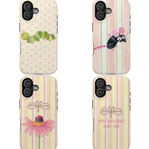 Whimsical Cottagecore Watercolor Phone Case |   Aesthetic Hand-drawn Caterpillar & Mouse Design Y861 |   Phone Case Compatible with iPhone 17 16 15 14 13 12 11 pro pro max & Samsung S25 S24 S23 S22 Durable Protection Dual Layer Design Glossy