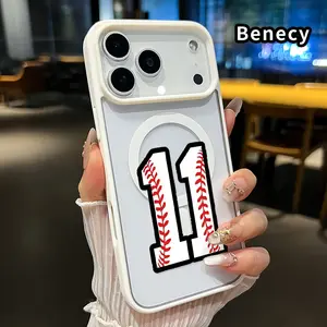Baseball - Number Eleven Pattern Magnetic Phone Case for iPhone 17 16  Pro Max Plus 15 14 13 12 11 Air E  Non-Yellowing Shockproof Soft Silicone Transparent Acrylic Supports Wireless Charging Cover