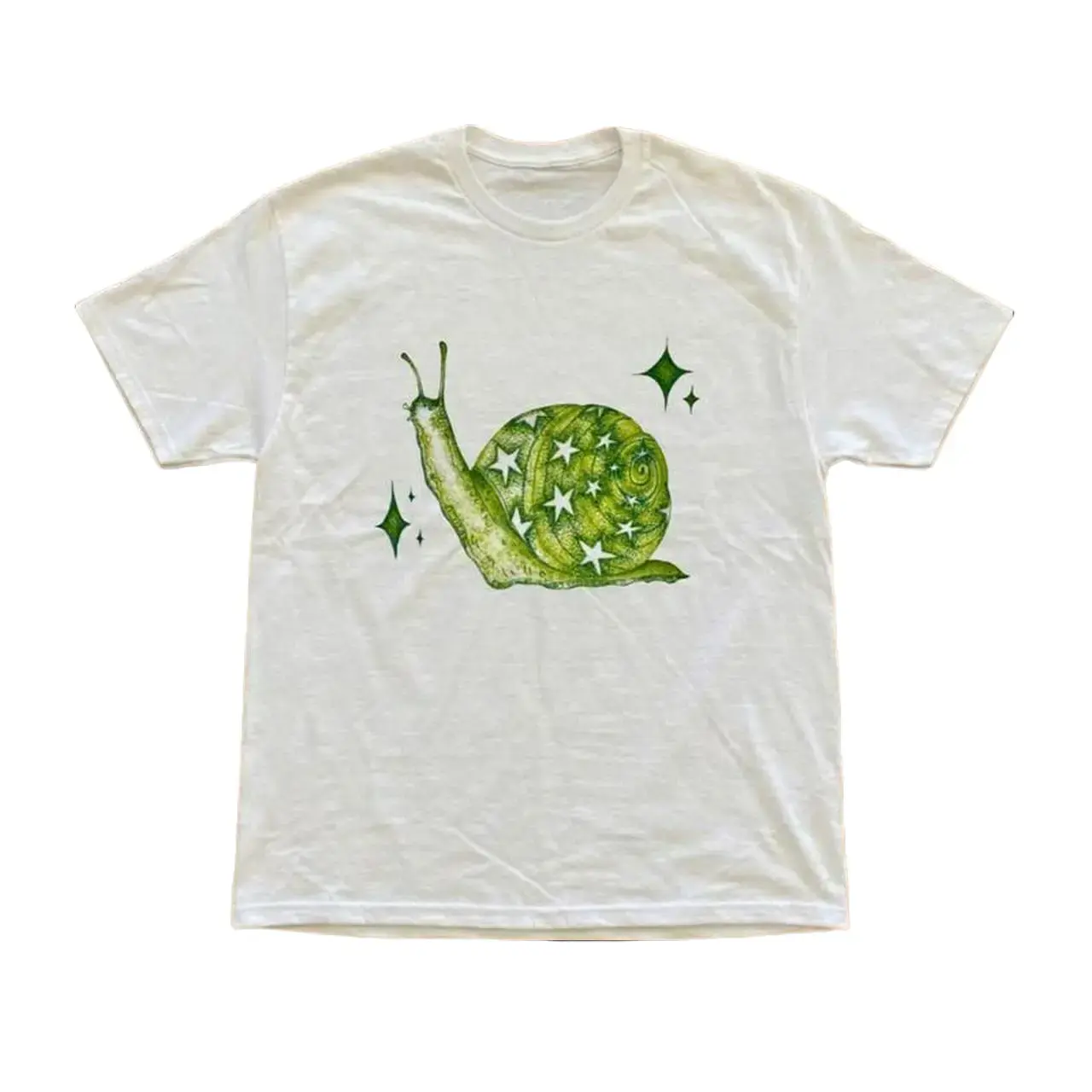 Women's Vintage Green Snail Graphic T-Shirt - Cottagecore Fairycore Whimsical Nature Animal Unisex Gift Top