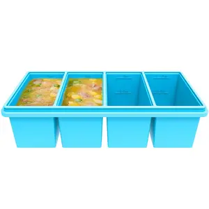 STANDING Silicone Freezer Trays with Lid,1-cup Soup Freezer Container large Ice Cube Molds with Reinforced Steel Ring Top for freezing Soup Sauce Broth Leftovers oven Dishwasher -Safe(1PC）Silicone Molds,Souper Cubes,Silicone Freezer Molds.