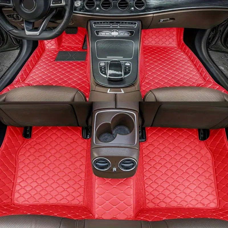 Premium Red Quilted PU Leather All-Weather Car Floor Mats for Infiniti G25 G35 G37 Q40 Sedan 2006-2015 - Waterproof, Ergonomic Design with Diamond Stitching, Easy to Clean & Durable, Allweather Mats | Quilted PU Leather Mats | Durable Floor