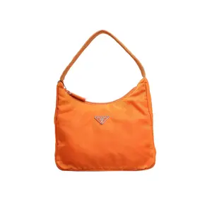 Pre-owned PRADA Vintage Orange Nylon Hobo Underarm Bag Orange
