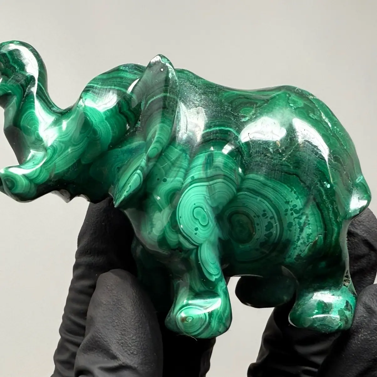 Carved Malachite Elephant - Natural Stone Sculpture Animal Carving Heart Healing Energy