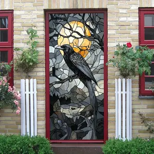 2pcs   Gothic Raven Stained Glass Wall Decal Creative Home Decor Sticker Living Room Bedroom Art Decal Waterproof Self Adhesive Removable Nordic Vintage Style Home Accessory  Collage Self-Adhesive Do Decoration