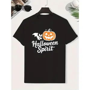 Halloween T-shirt - "Halloween Spirit" Design with Jack-O'-Lantern &amp; Bats, Casual Lightweight Short Sleeve Top for Summer, Halloween Apparel | Playful Design | Comfortable Fit, Halloween Costumes