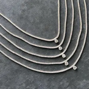 Tiny Tennis Necklace Dangling Zirconia for Everyday Wear