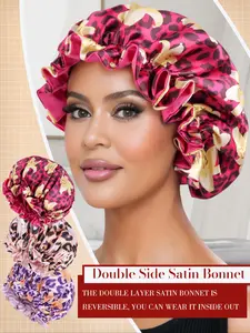 Women's Floral Leopard Print Sleep Cap, Soft Material, Perfect Gift for Holidays, Ladies' Nightcap with Lace Trim, Bonnets for Sleeping, Hair Bonnets