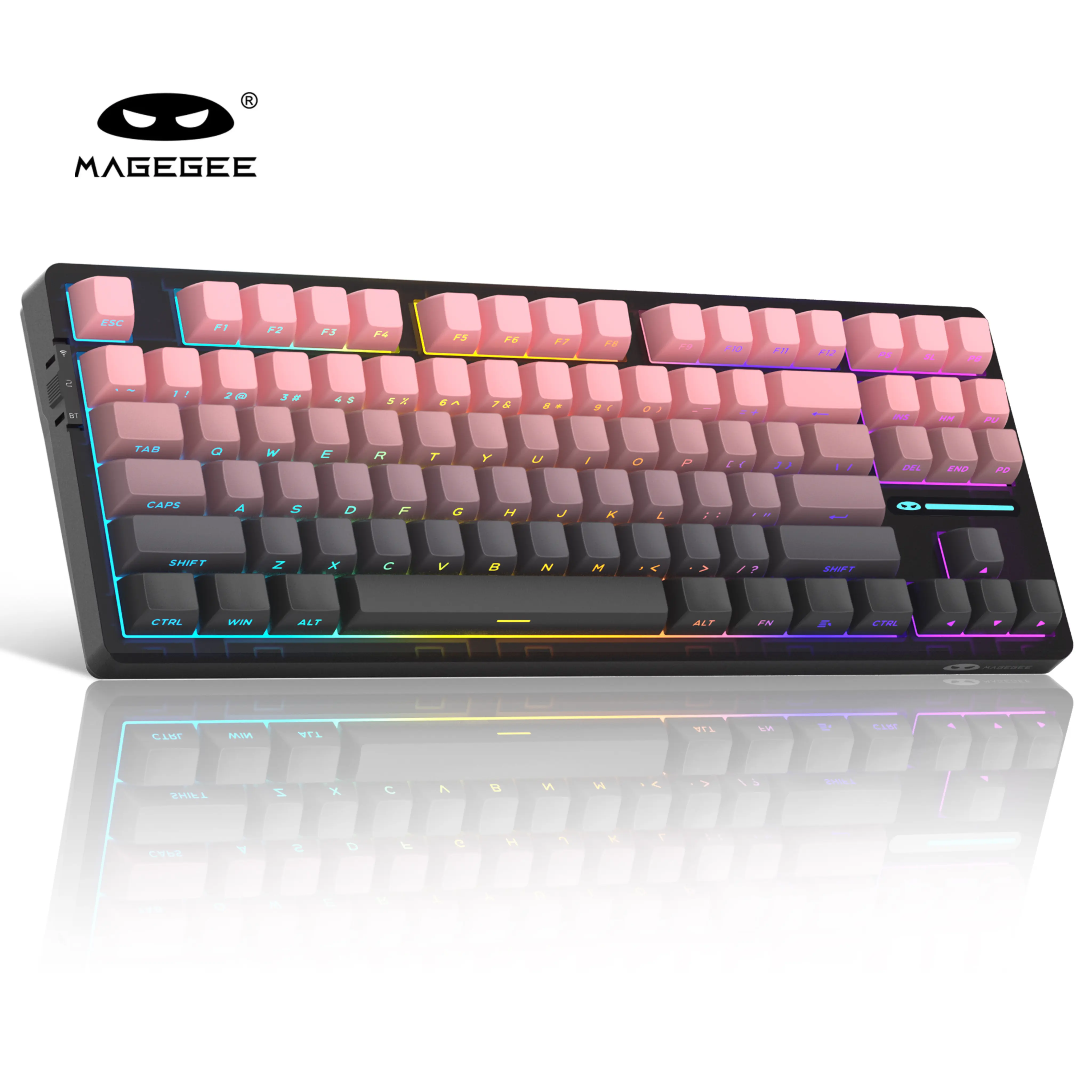 MageGee Light87 87-Key Gasket Structure Wireless Keyboard, Pre-lub Linear Switches, Silent Typing, RGB Lighting, All-Keys Hot-Swappable, PBT Side-Printed Keycaps, 8000mAh Battery, 2.4G/BT/Wired Connectivity, Gasket Structure Keyboard