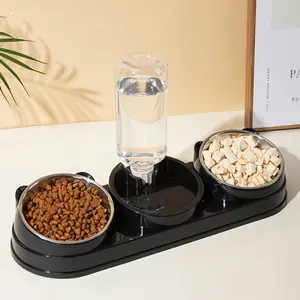 Stainless Steel 3-in-1 Pet Feeding Station: Auto Dispenser Incline Bowls for Dogs Cats Small Medium Durable Food Water Bowls