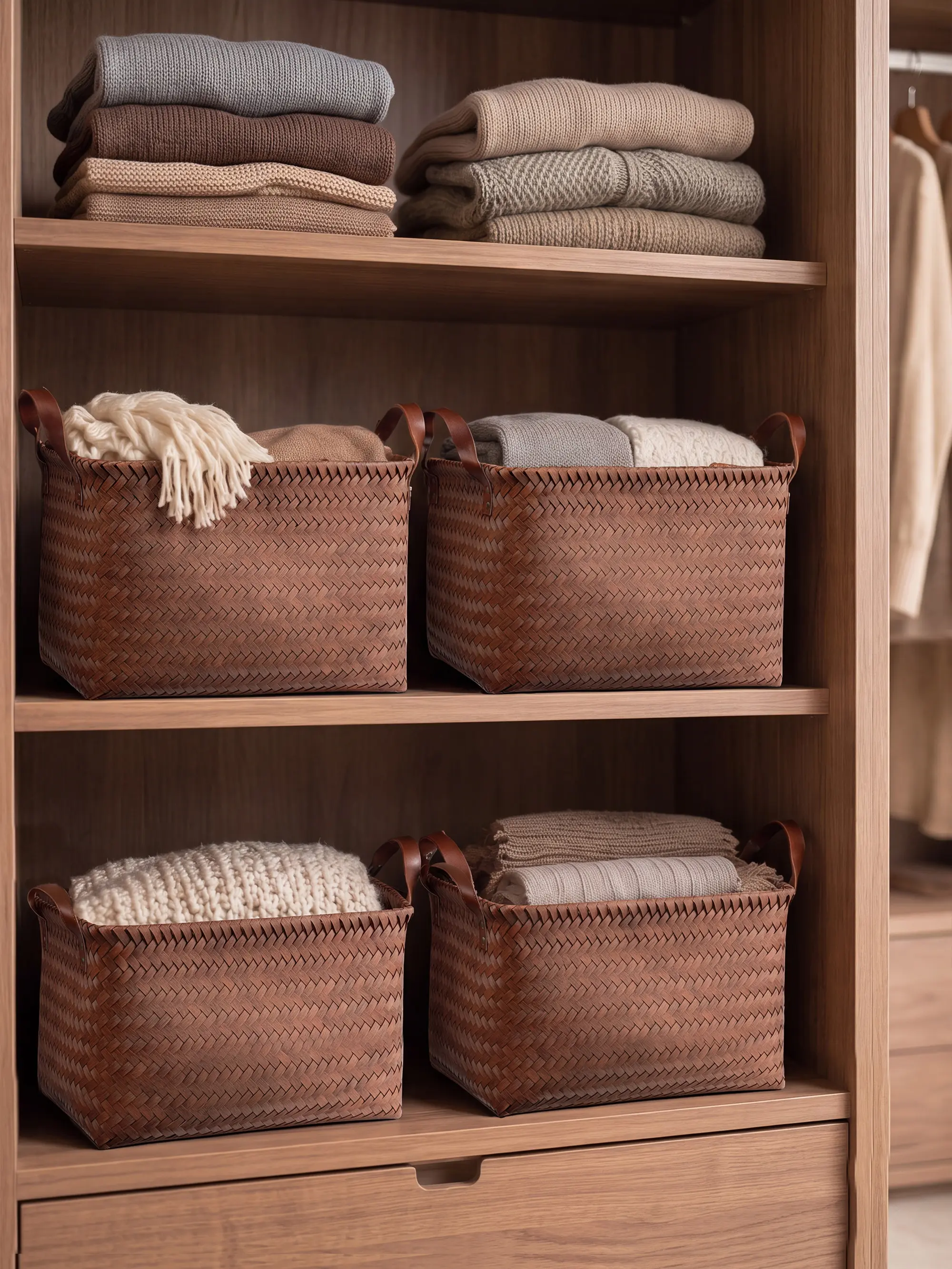 BROWNLILY Handwoven Wicker Storage Baskets, 4/6/8 Pack Large Brown Storage Bins with Handles, Decorative Faux Rattan Organizers for Shelves, Closets, Laundry, Clothes, Blankets, Bedroom and Bathroom