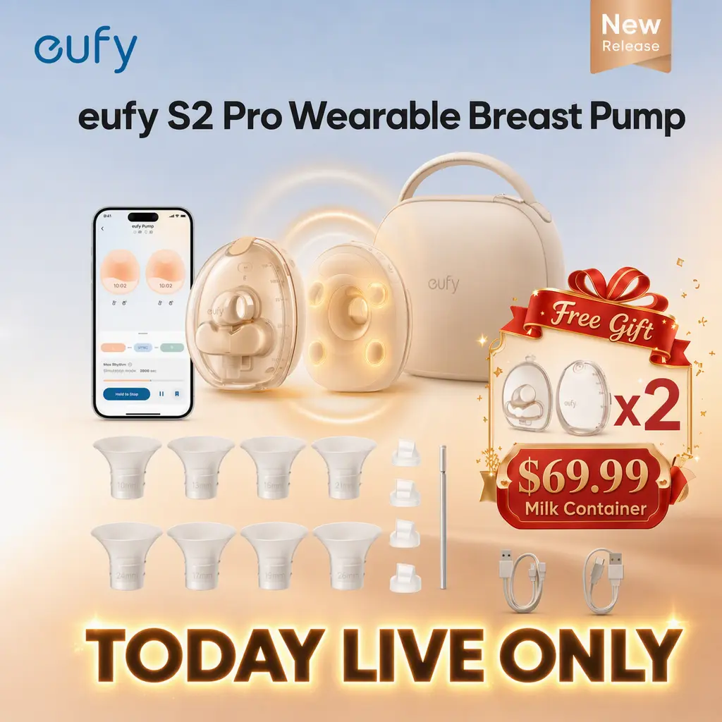 NEW eufy S2 Pro Heated Wearable Breast Pump, Hands-Free Breast Pump with Industry-Leading HeatFlow Tech, App-Controlled OptiRhythm, Hospital-Grade Suction, Leakproof, Slim and Ultra-Quiet for in-Bra Use Maternity