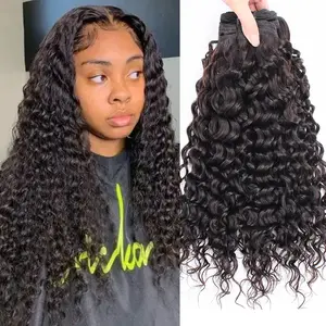 【Summervibes】Water Wave Bundles Human Hair Sew In Quick Weave Ponytail Closure Extensions One-directional Cuticles-sleek, Tangle-resistant, no tangle, no bad smell,soft weave ,Full density Brazilian 100% Remy Human Hair 20 22 24 26 Inches bundles