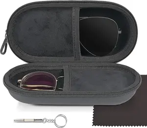 Double Glasses Case Dual Eyeglasses & Sunglasses Organizer with Clip Zipper Closure for Travel 2 Pairs Storage Box Compact & Secure