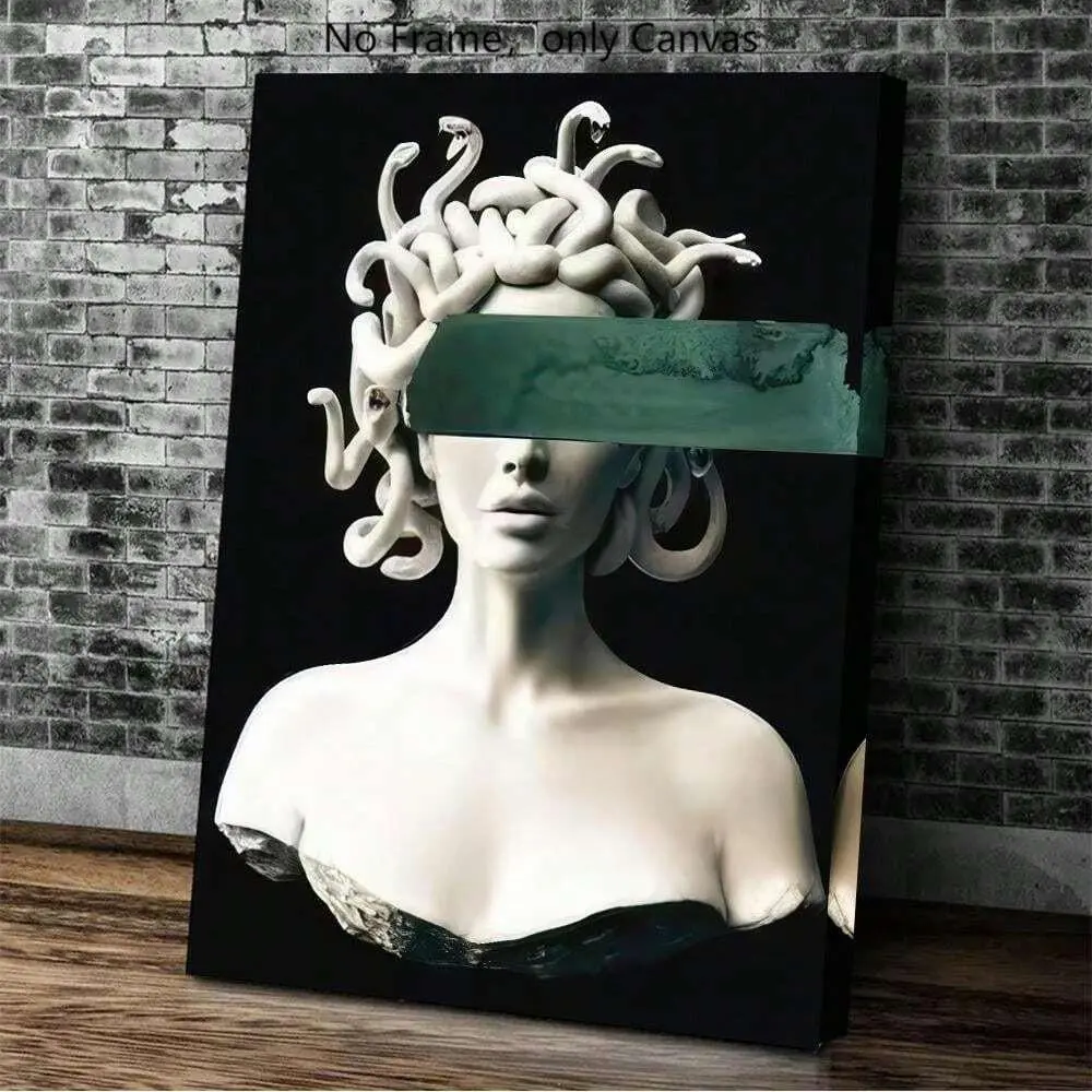Medusa Woman Head Design Canvas Painting without Frame, 1 Count Abstract Modern Art Print Poster, Greek Mythology, Abstract Face Design, Wall Art Decor Artistic for Home Living Room Bedroom Office, Ornaments